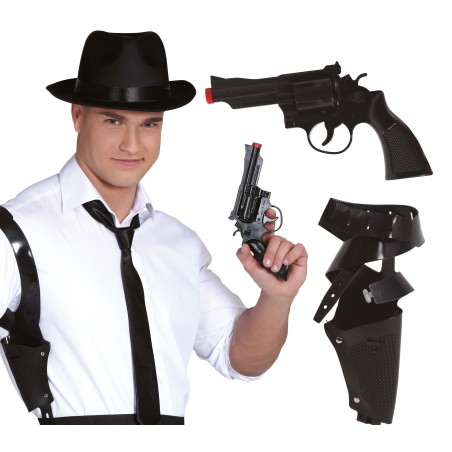 Pistola con sobaquera ganster o policia 25 cm-Tus disfraces baratos