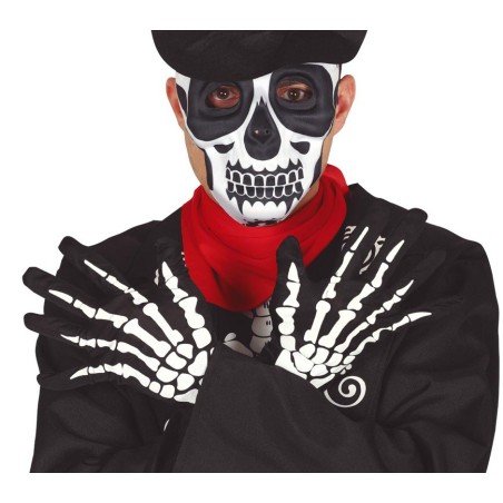 Guantes esqueleto cortos 25 cm-Tus disfraces baratos