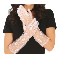 Guantes calados blancos 38 cms de encaje-Tus disfraces baratos