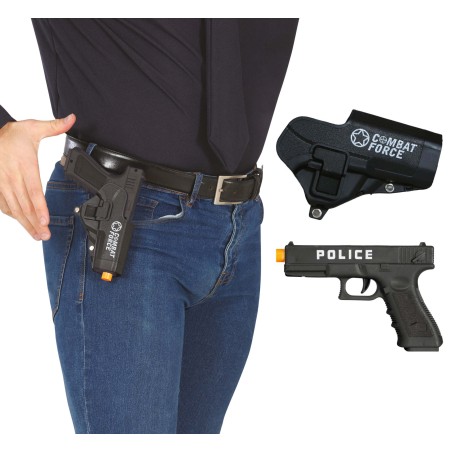 Pistola negra con funda 20 cm-Tus disfraces baratos