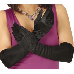 Guantes negros satinados 51 cm largos-Tus disfraces baratos
