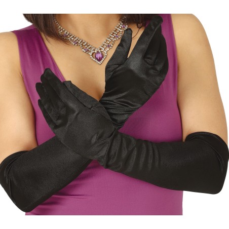 Guantes negros satinados 51 cm largos-Tus disfraces baratos