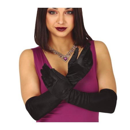 Guantes negros satinados 51 cm largos