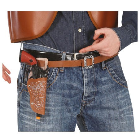 Cartuchera vaquera marron con pistola de 24 cm