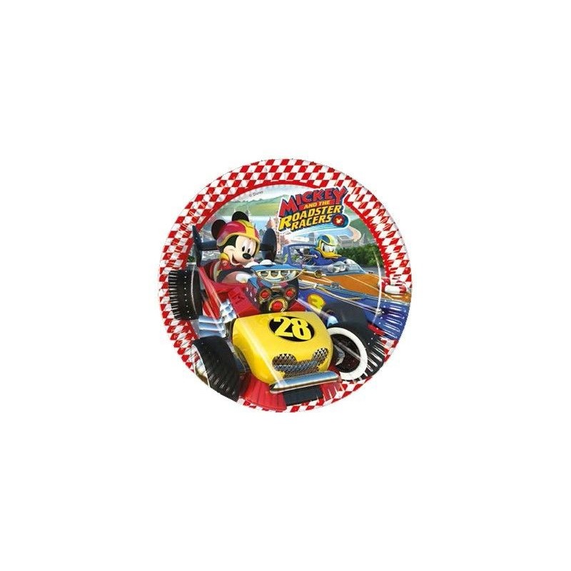 Platos Mickey coches de carreras 23 cm 8 uds