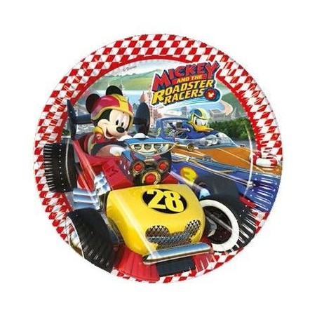 Platos Mickey coches de carreras 23 cm 8 uds