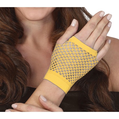 Guantes malla amarillo rejilla cortos 11 cm-Tus disfraces baratos