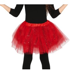 Tutu infantil rojo con brillantina para niña 30 cm