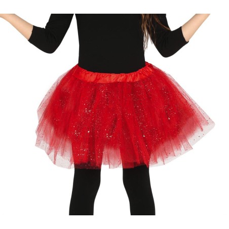 Tutu infantil rojo con brillantina para niña 30 cm