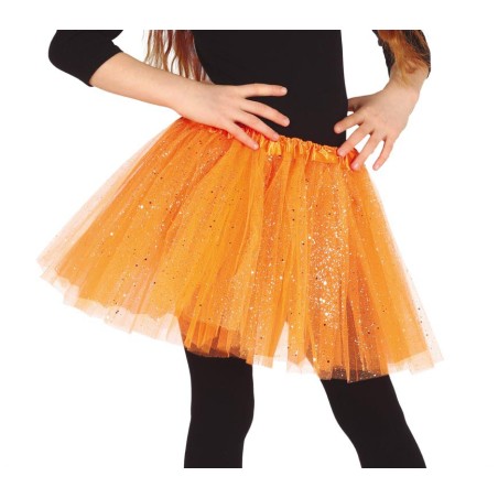 Tutu infantil naranja con brillantina para niña 30 cm-Tus disfraces baratos