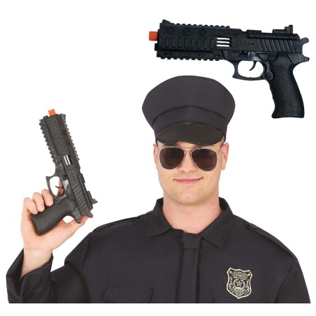 Pistola policia 28 cm negra juguete-Tus disfraces baratos
