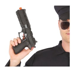 Pistola policia 28 cm negra juguete