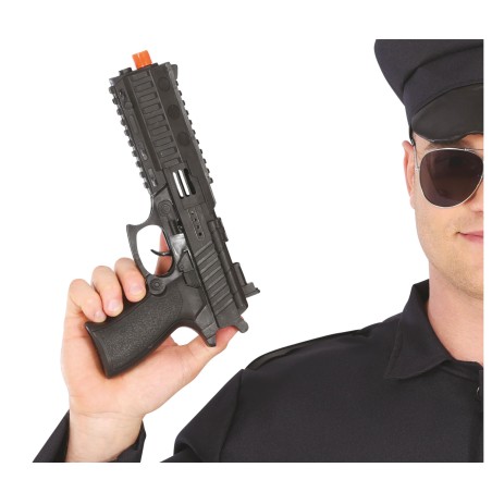 Pistola policia 28 cm negra juguete