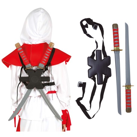Porta espadas para la espalda ninja samurai con 2 espadas-Tus disfraces baratos