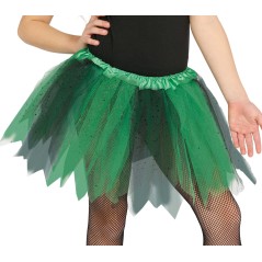 Tutu infantil bruja negro y verde con brillantina para niña 30 cm-Tus disfraces baratos
