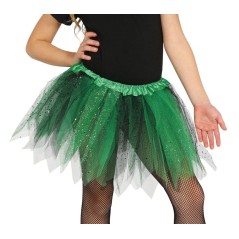 Tutu infantil bruja negro y verde con brillantina para niña 30 cm