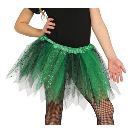 Tutu infantil bruja negro y verde con brillantina para niña 30 cm