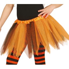 Tutu infantil brillante naranja y negro 30 cm infantil-Tus disfraces baratos
