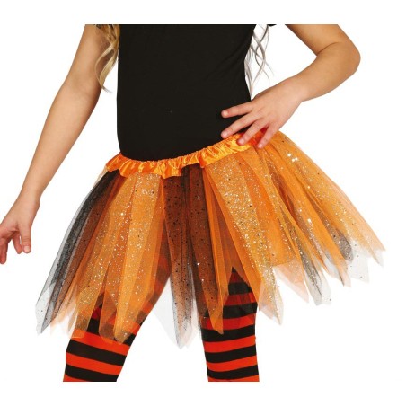 Tutu infantil brillante naranja y negro 30 cm infantil
