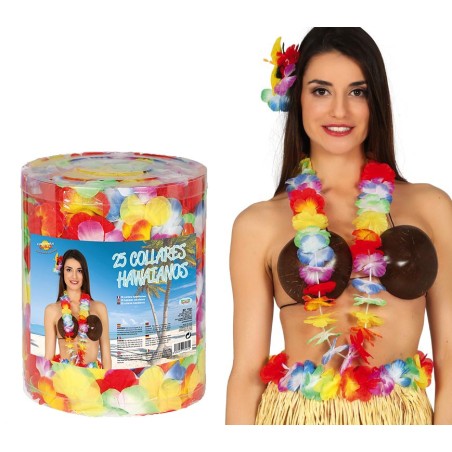 Collares hawaianos multicolor pack 25 unidades-Tus disfraces baratos