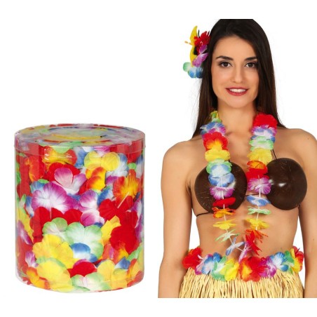 Collares hawaianos multicolor pack 25 unidades
