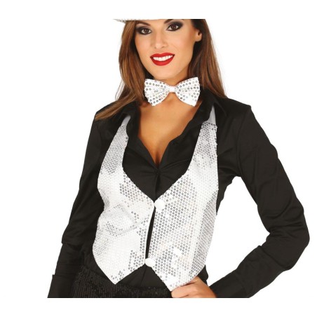 Chaleco lentejuelas plata para mujer