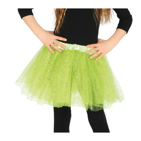 Tutu infantil verde con brillantina para niña 30 cm-Tus disfraces baratos
