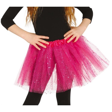 Tutu infantil rosa con brillantina para niña 30 cm-Tus disfraces baratos