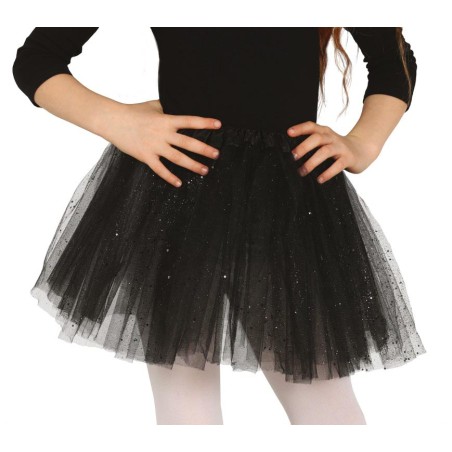 Tutu infantil negro con brillantina para niña 30 cm