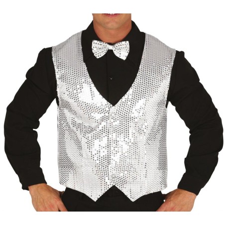 Chaleco lentejuelas plata para hombre-Tus disfraces baratos