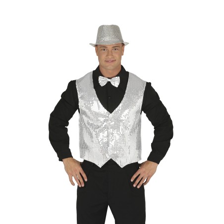 Chaleco lentejuelas plata para hombre