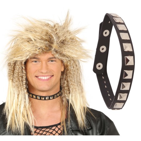 Collar rokero negro con metal punkie 44 cm-Tus disfraces baratos