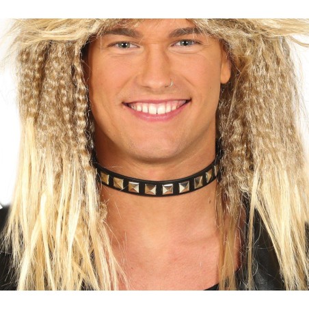 Collar rokero negro con metal punkie 44 cm