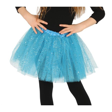 Tutu infantil azul con brillantina para niña 30 cm