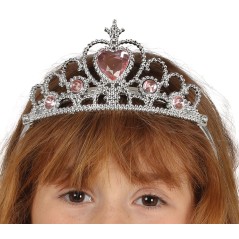 Tiara de princesa plata con piedras rosas-Tus Disfraces baratos
