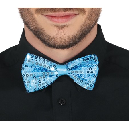 Pajarita azul cielo lentejuelas 12 cm-Tus disfraces baratos