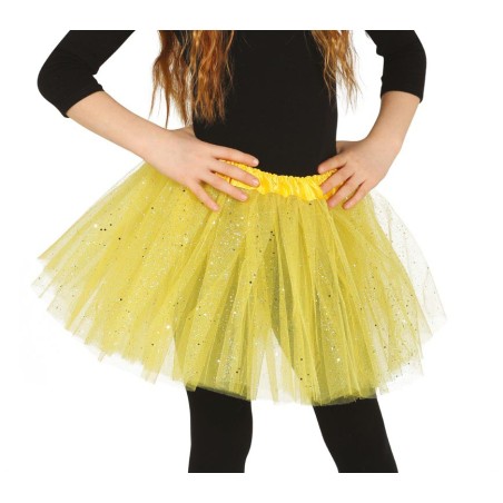 Tutu infantil amarillo con brillantina para niña 30 cm-Tus disfraces baratos