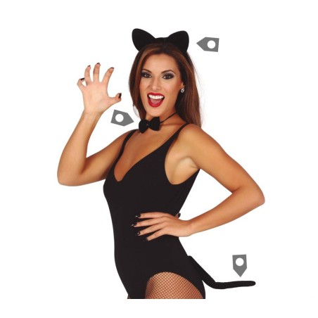 Conjunto gatita 3 piezas diadema cola pajarita-Tus disfraces baratos