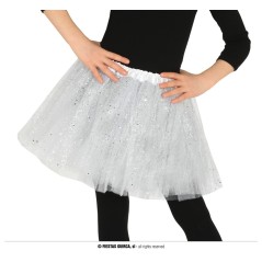 Tutu infantil blanco con brillantina para niña 30 cm-Tus disfraces baratos
