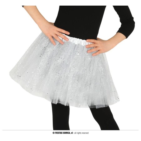 Tutu infantil blanco con brillantina para niña 30 cm-Tus disfraces baratos