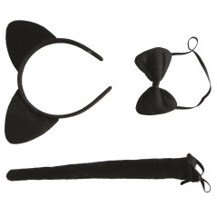 Conjunto gatita 3 piezas diadema cola pajarita-Tus disfraces baratos