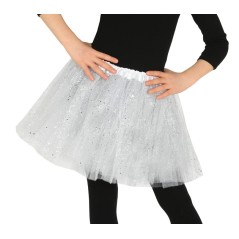 Tutu infantil blanco con brillantina para niña 30 cm