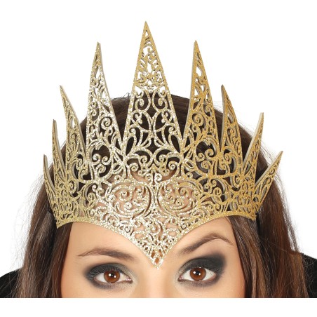Diadema reina malvada en color oro malefica-Tus Disfraces baratos