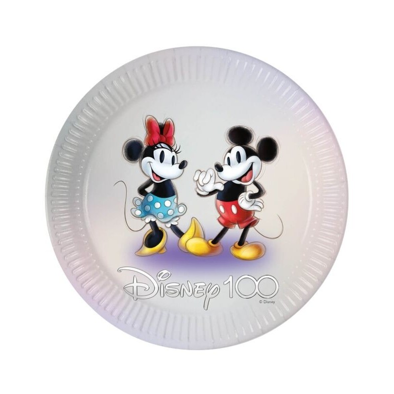 Platos Disney Mickey Minnie 100 años 8 uds 23 cm