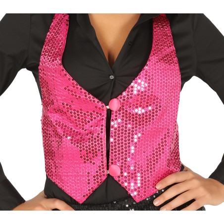 Chaleco rosa lentejuelas para mujer-Tus disfraces baratos