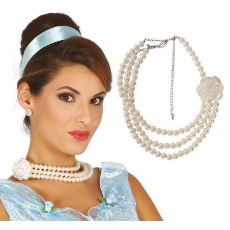Collar perlas con flor años 20-Tus disfraces baratos