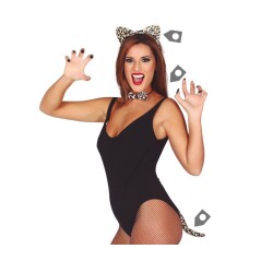 Conjunto leopardo 3 piezas diadema cola pajarita-Tus disfraces baratos