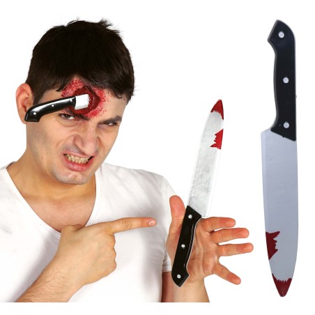 Cuchillo de cocina con sangre 30 cm para halloween-Tus Disfraces