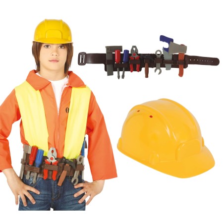 Cinturon obrero con herramientas y casco infantil-Tus disfraces baratos