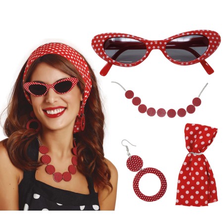 Conjunto años 50 cinta gafas pendientes y collar-Tus disfraces baratos